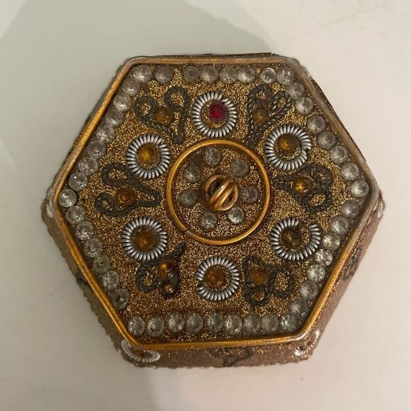 Hexagonal Mosaic Jeweled Gold Trinket Box - Picture 2 of 6